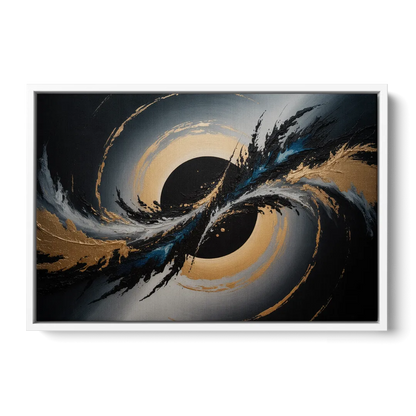 Eclipse Convergence Black Abstract - White Frame Canvas