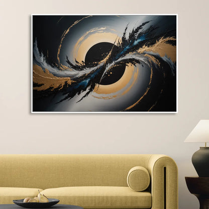 Eclipse Convergence Black Abstract Sitting Room - White Canvas Wall Art