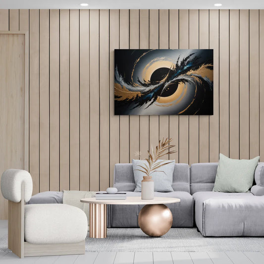 Eclipse Convergence Black Abstract - Canvas Wall Art Living Room