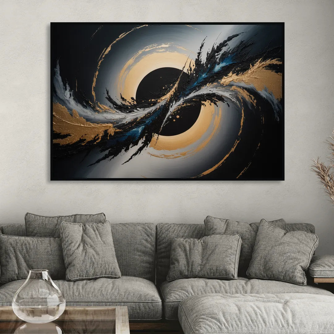 Eclipse Convergence Black Abstract Sitting Room - Black Canvas Wall Art