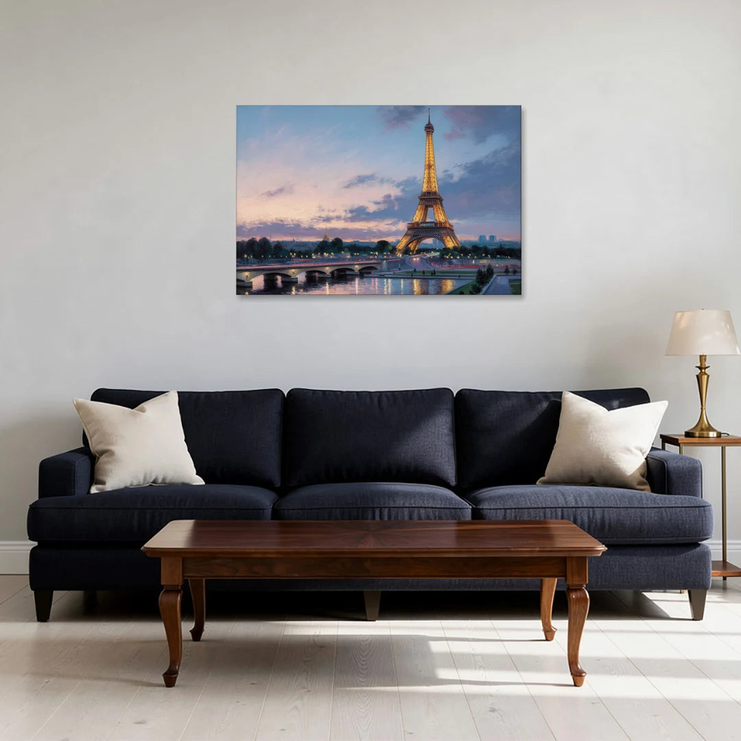 Eiffel Tower Twilight - Canvas Wall Art - Sofa - 36x24