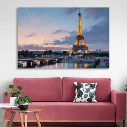 Eiffel Tower Twilight Sitting Room - Canvas Wall Art