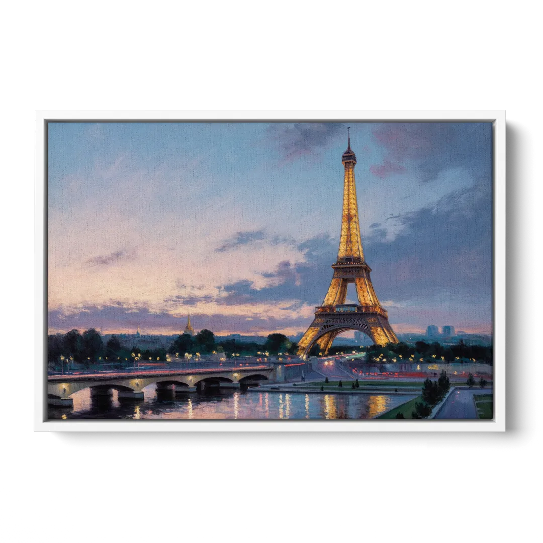 Eiffel Tower Twilight Front - White Canvas Wall Art