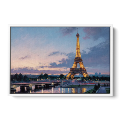 Eiffel Tower Twilight Front - White Canvas Wall Art