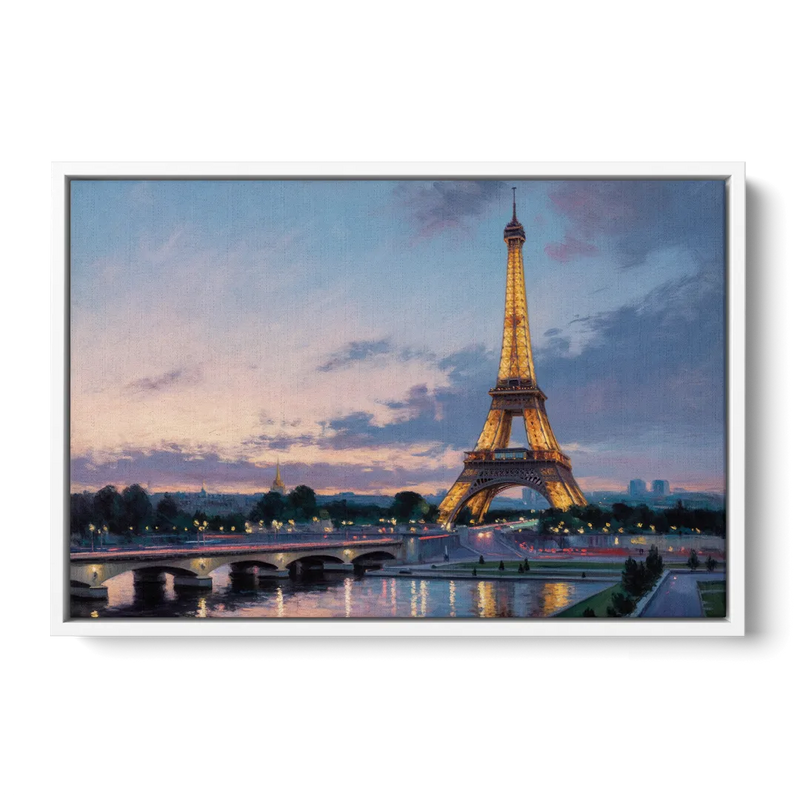 Eiffel Tower Twilight Front - White Canvas Wall Art