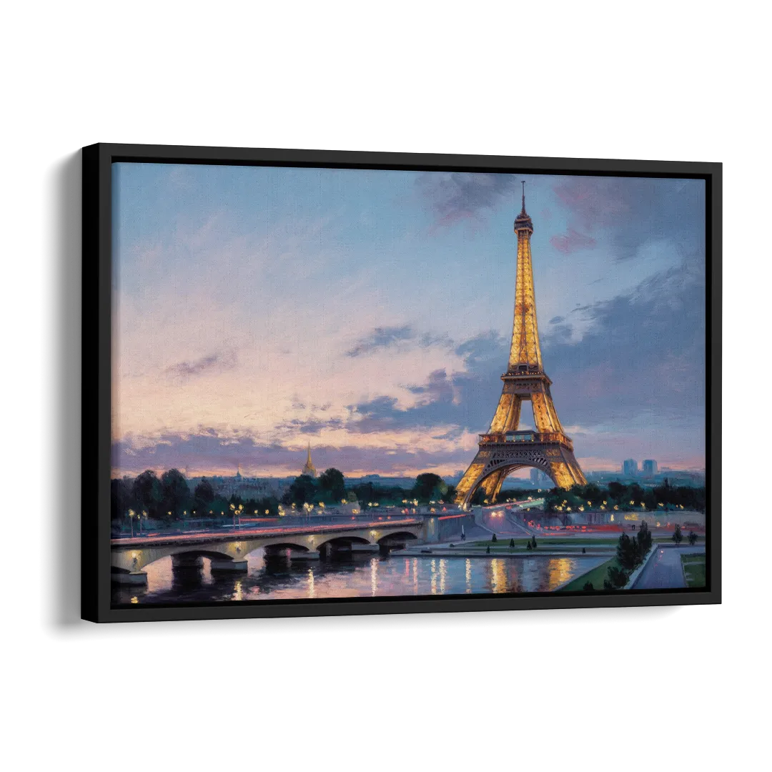 Eiffel Tower Twilight Side - Black Canvas Wall Art