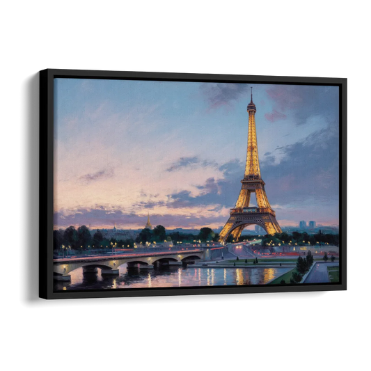 Eiffel Tower Twilight Side - Black Canvas Wall Art