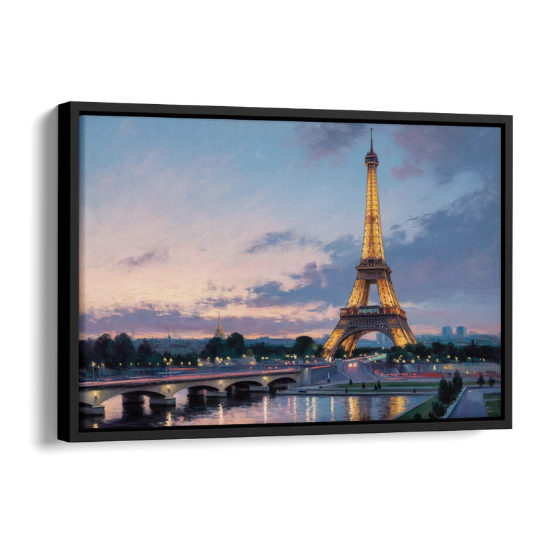 Eiffel Tower Twilight Side - Black Canvas Wall Art