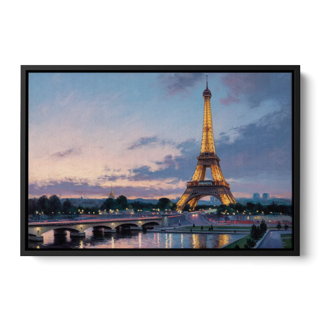 Eiffel Tower Twilight Front - Black Canvas Wall Art