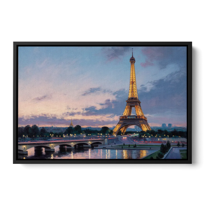 Eiffel Tower Twilight Front - Black Canvas Wall Art