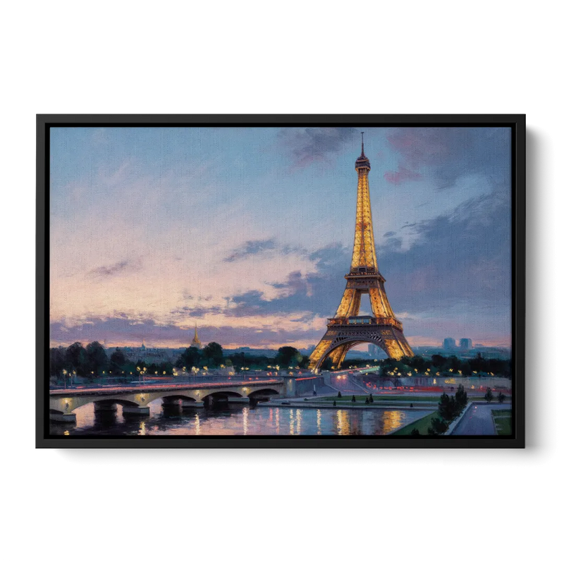Eiffel Tower Twilight Front - Black Canvas Wall Art