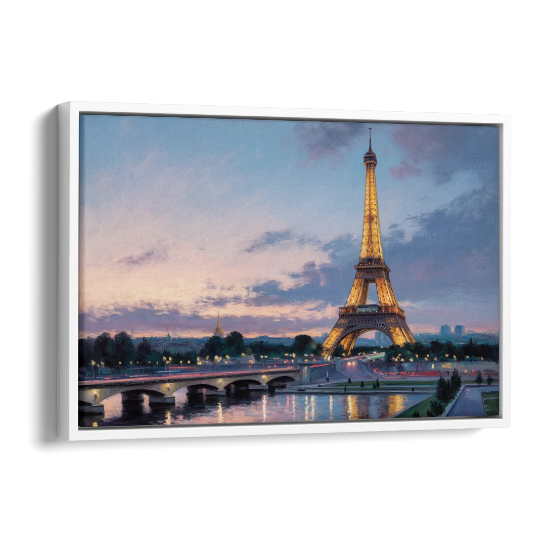 Eiffel Tower Twilight Side - White Canvas Wall Art