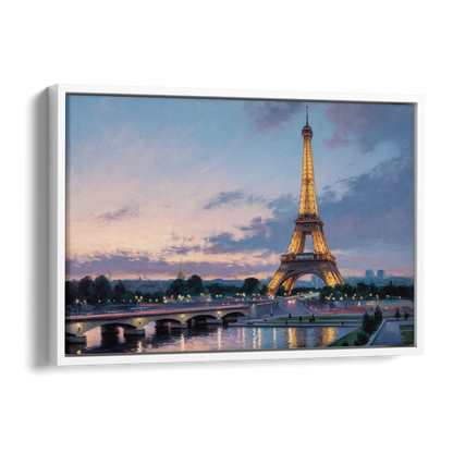 Eiffel Tower Twilight Side - White Canvas Wall Art