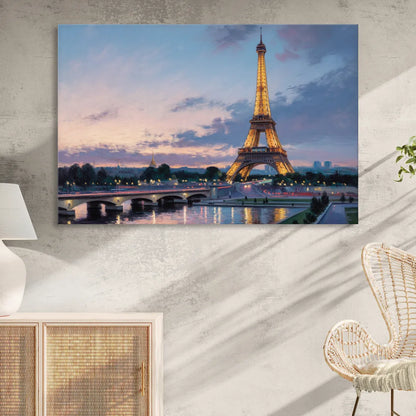Eiffel Tower Twilight Living Room - Canvas Wall Art
