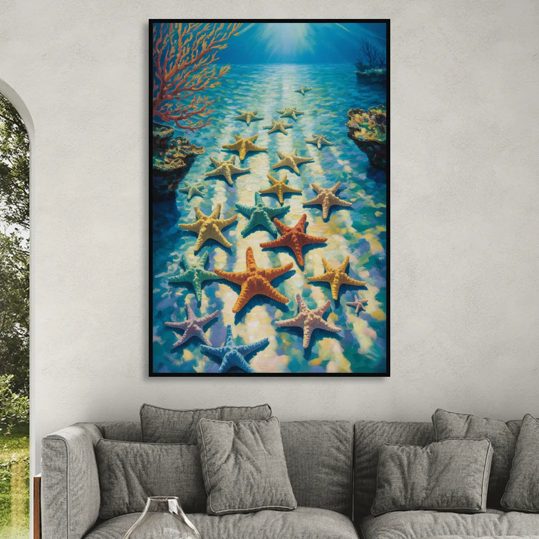 El Cielo Starfish Shallows Sitting Room - Black Canvas Wall Art