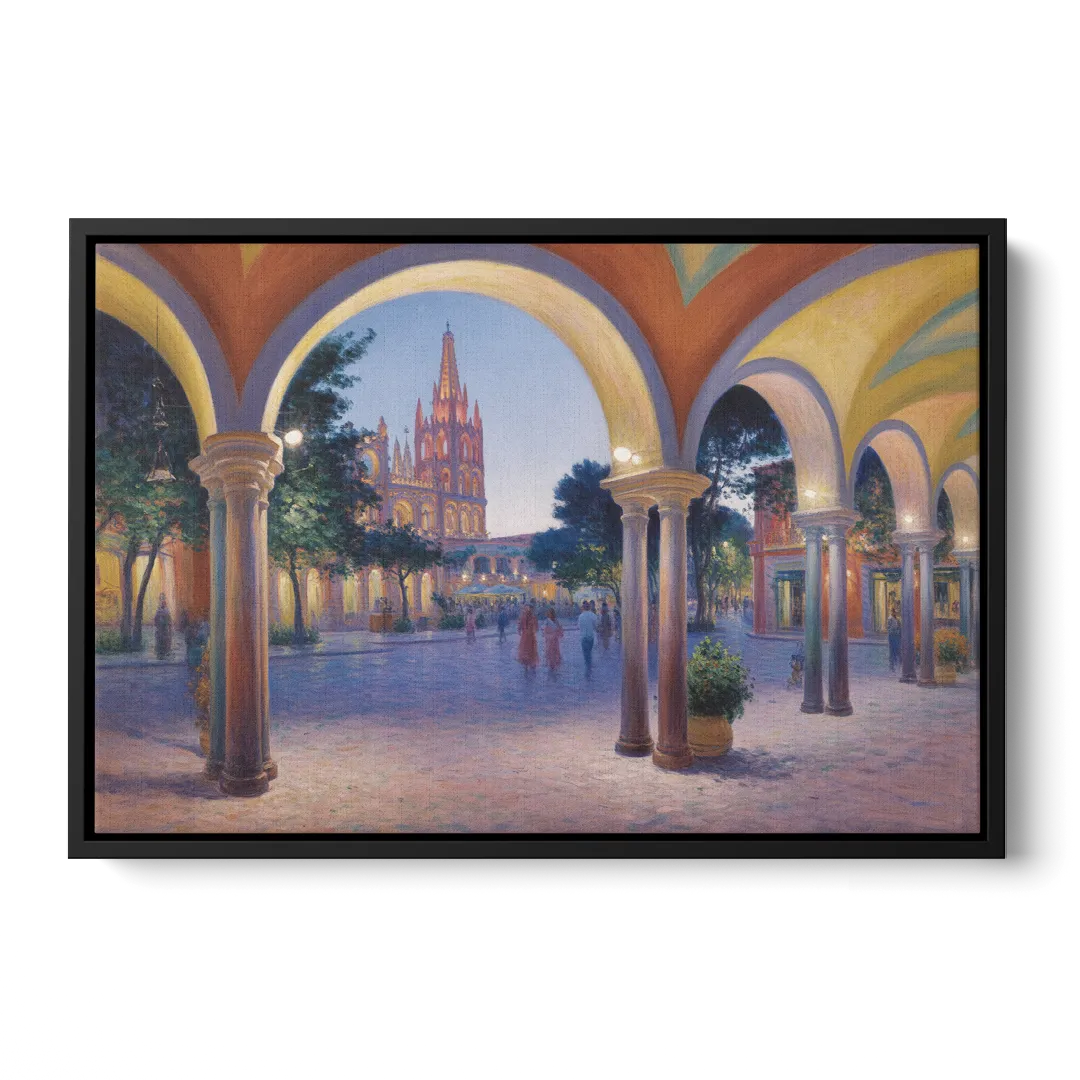 El Jardín Evening Front - Black Canvas Wall Art