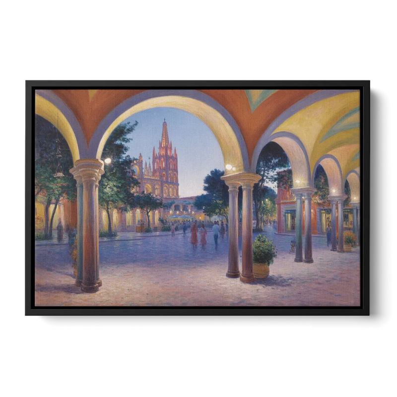El Jardín Evening Front - Black Canvas Wall Art