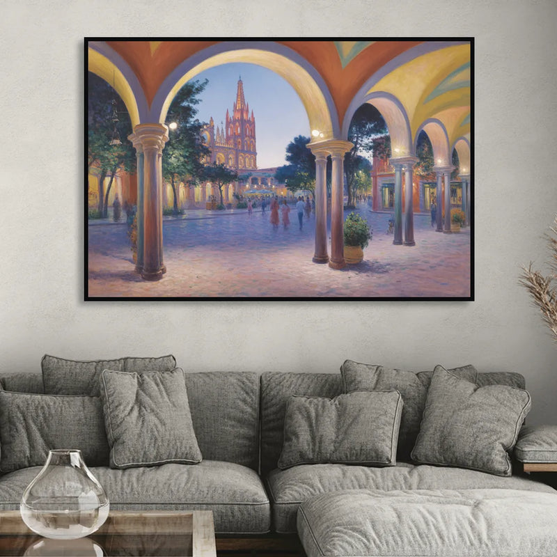 El Jardín Evening Living Room - Black Canvas Wall Art