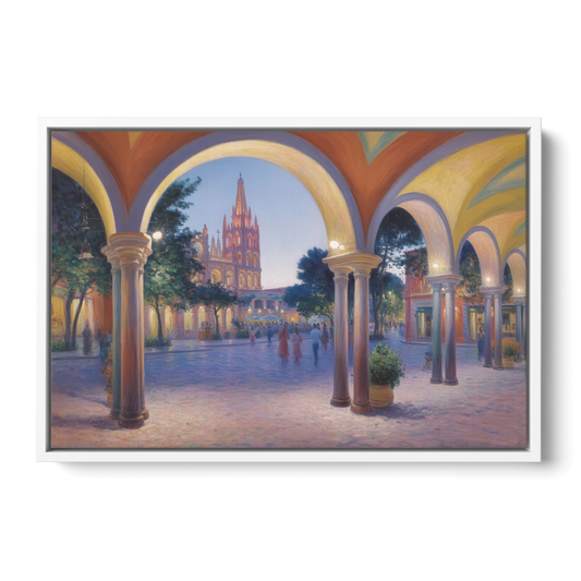 El Jardín Evening - White Framed Canvas Wall Art - Front