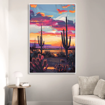 El Paso Desert Sunset Living Room - White Canvas Wall Art