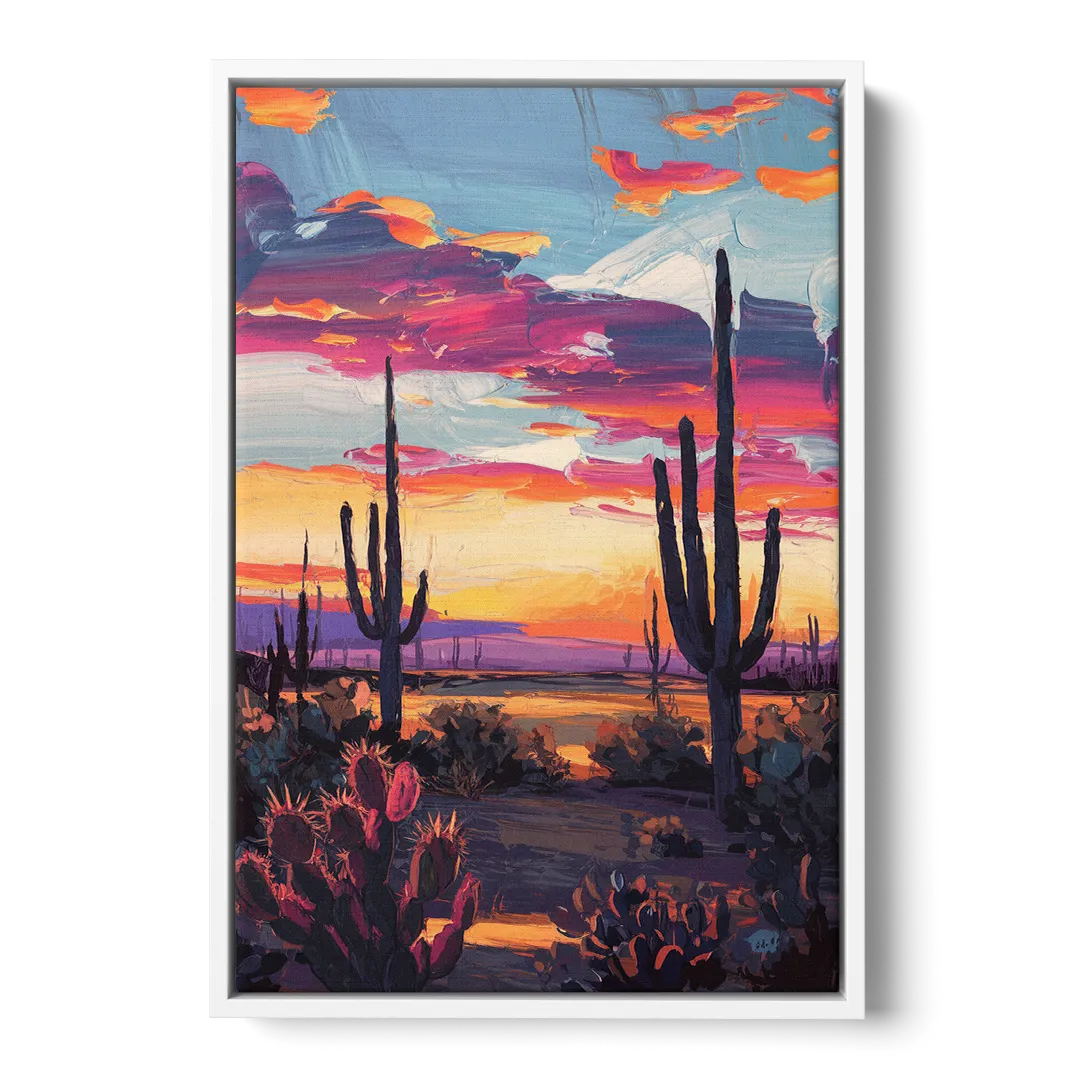 El Paso Desert Sunset Front - White Canvas Wall Art