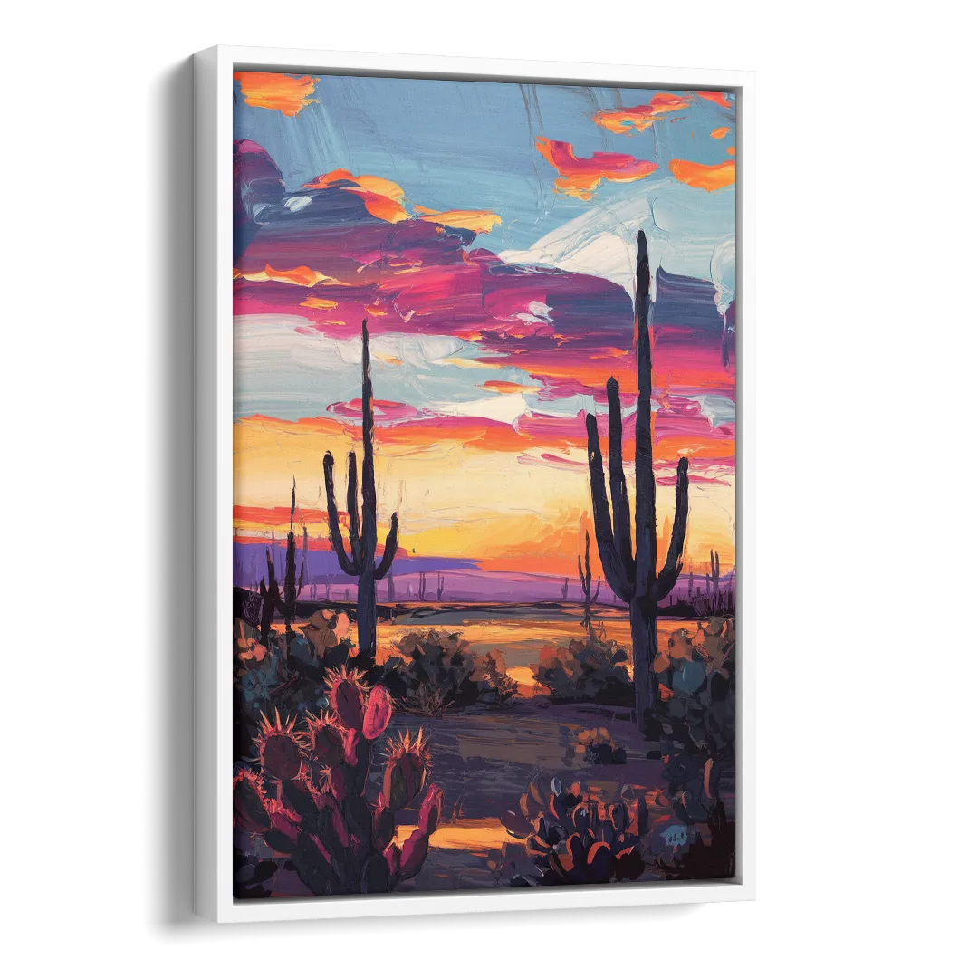 El Paso Desert Sunset Side - White Canvas Wall Art