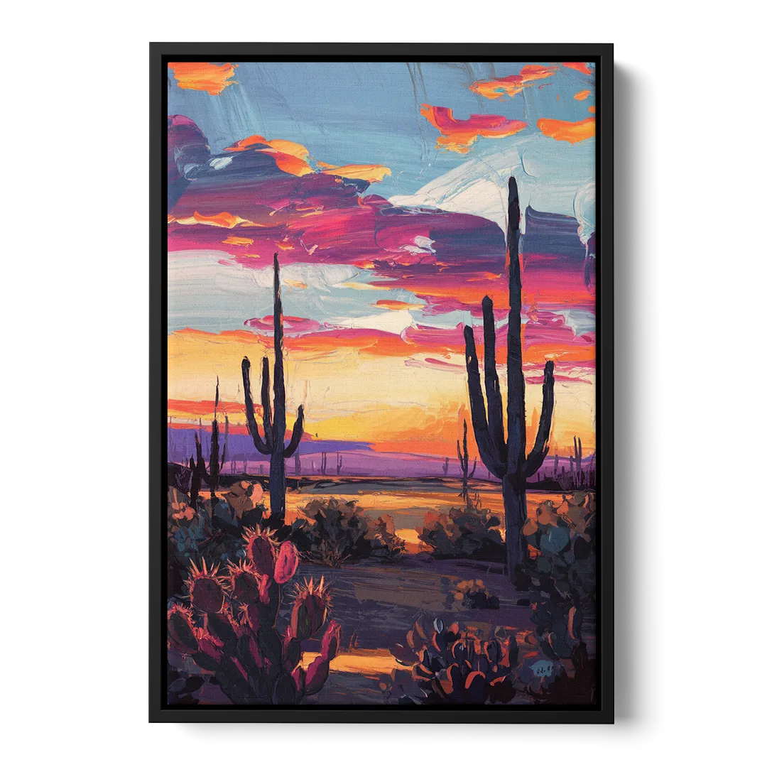 El Paso Desert Sunset Front - Black Canvas Wall Art