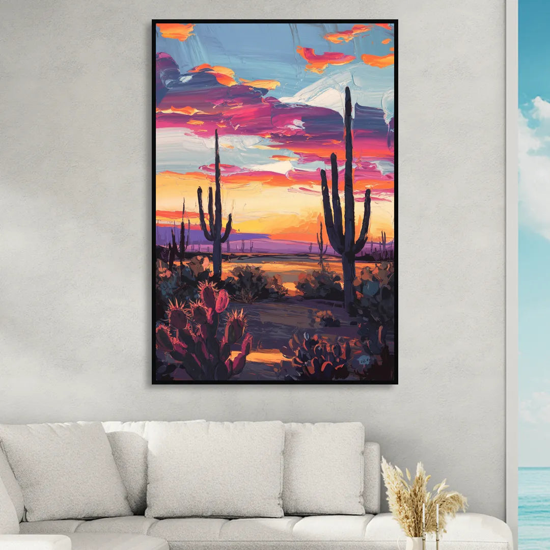 El Paso Desert Sunset Sitting Room - Black Canvas Wall Art