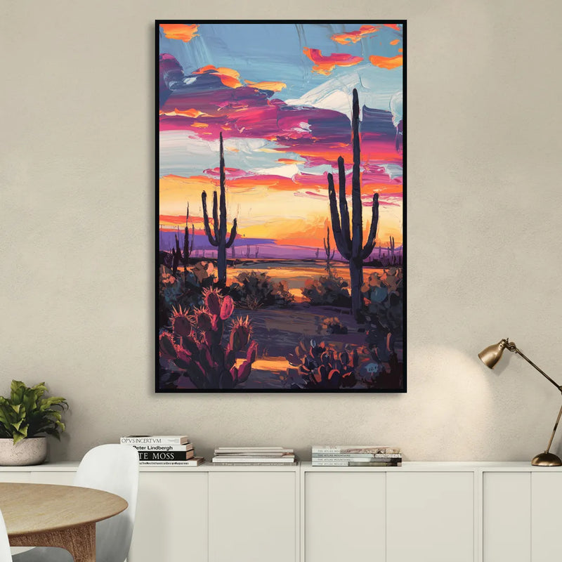 El Paso Desert Sunset Living Room - Black Canvas Wall Art