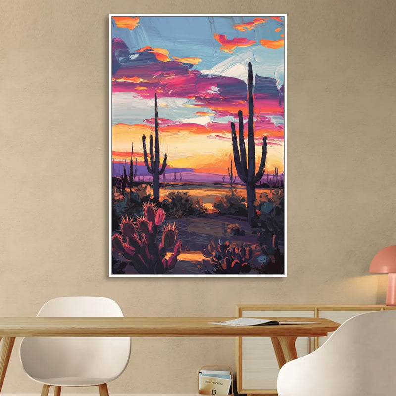 El Paso Desert Sunset Sitting Room - White Canvas Wall Art