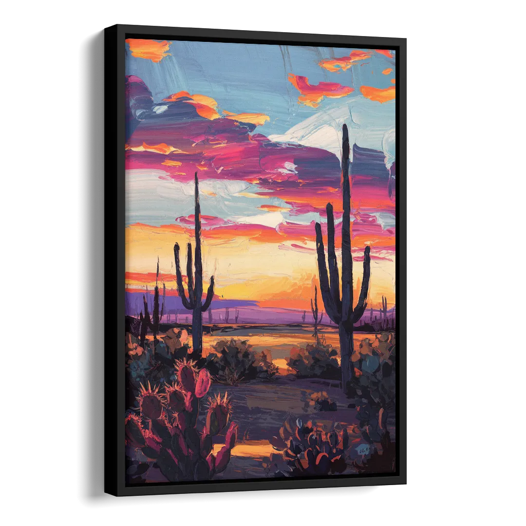 El Paso Desert Sunset Side - Black Canvas Wall Art
