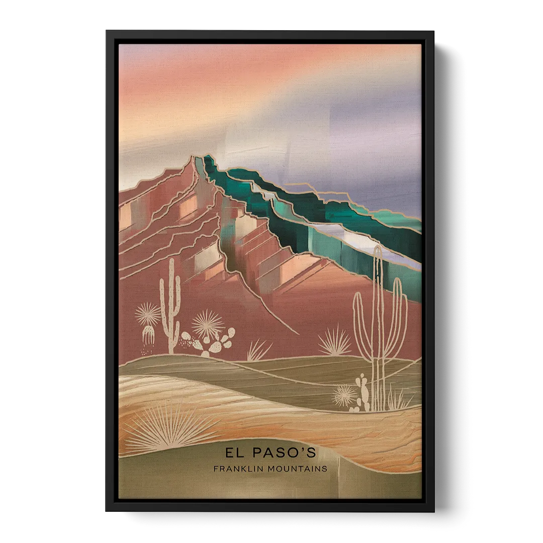 El Paso Franklin Mountains Front - Black Canvas Wall Art