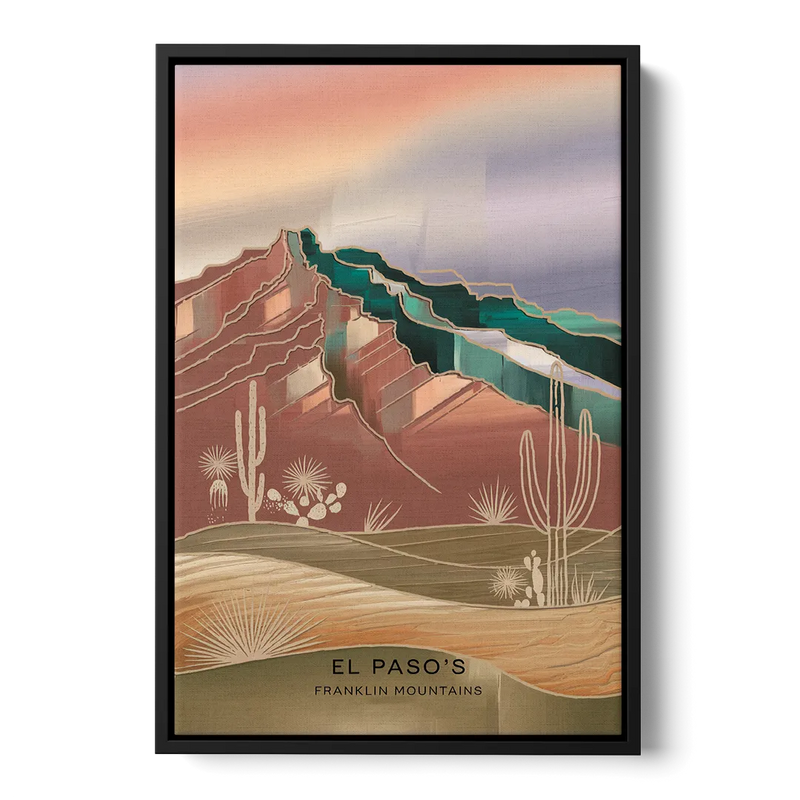 El Paso Franklin Mountains Front - Black Canvas Wall Art