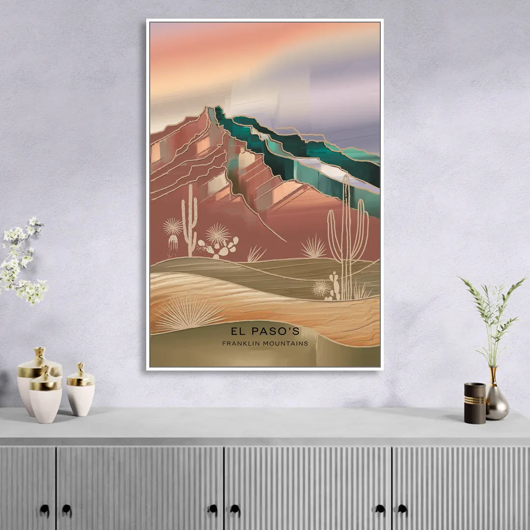 El Paso Franklin Mountains Living Room - White Canvas Wall Art