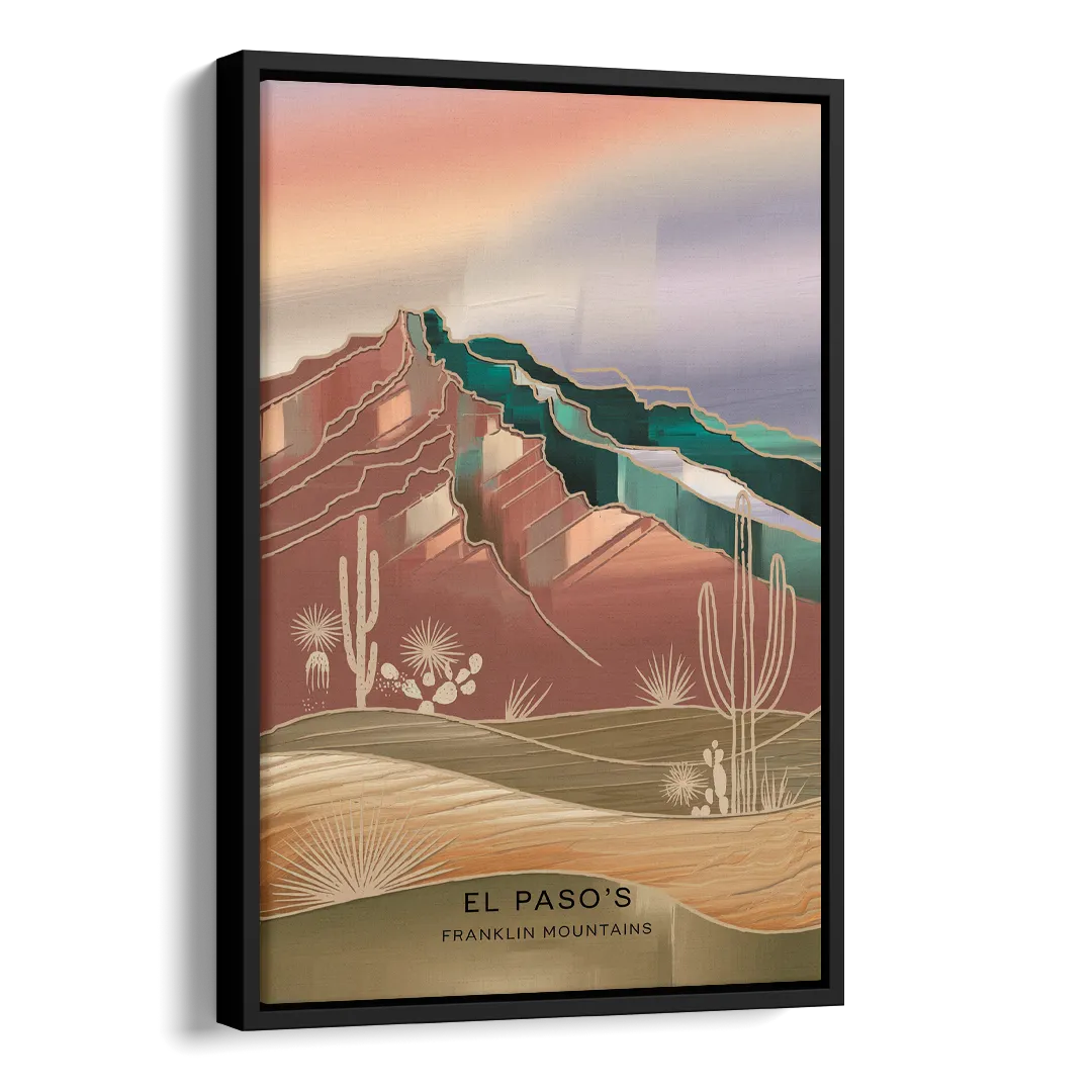 El Paso Franklin Mountains Side - Black Canvas Wall Art
