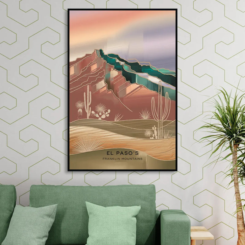 El Paso Franklin Mountains Sitting Room - Black Canvas Wall Art