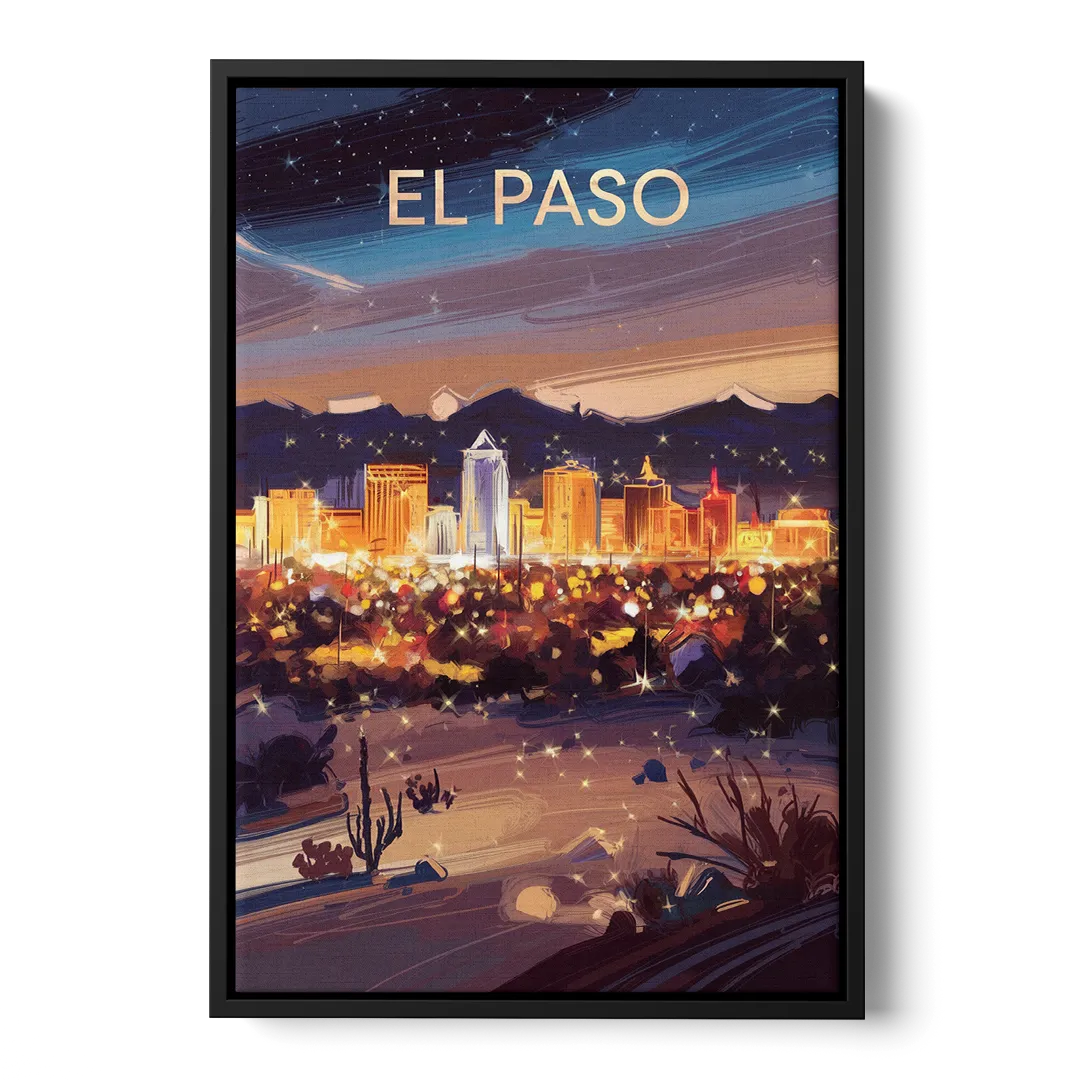 El Paso Night Lights Front - Black Canvas Wall Art
