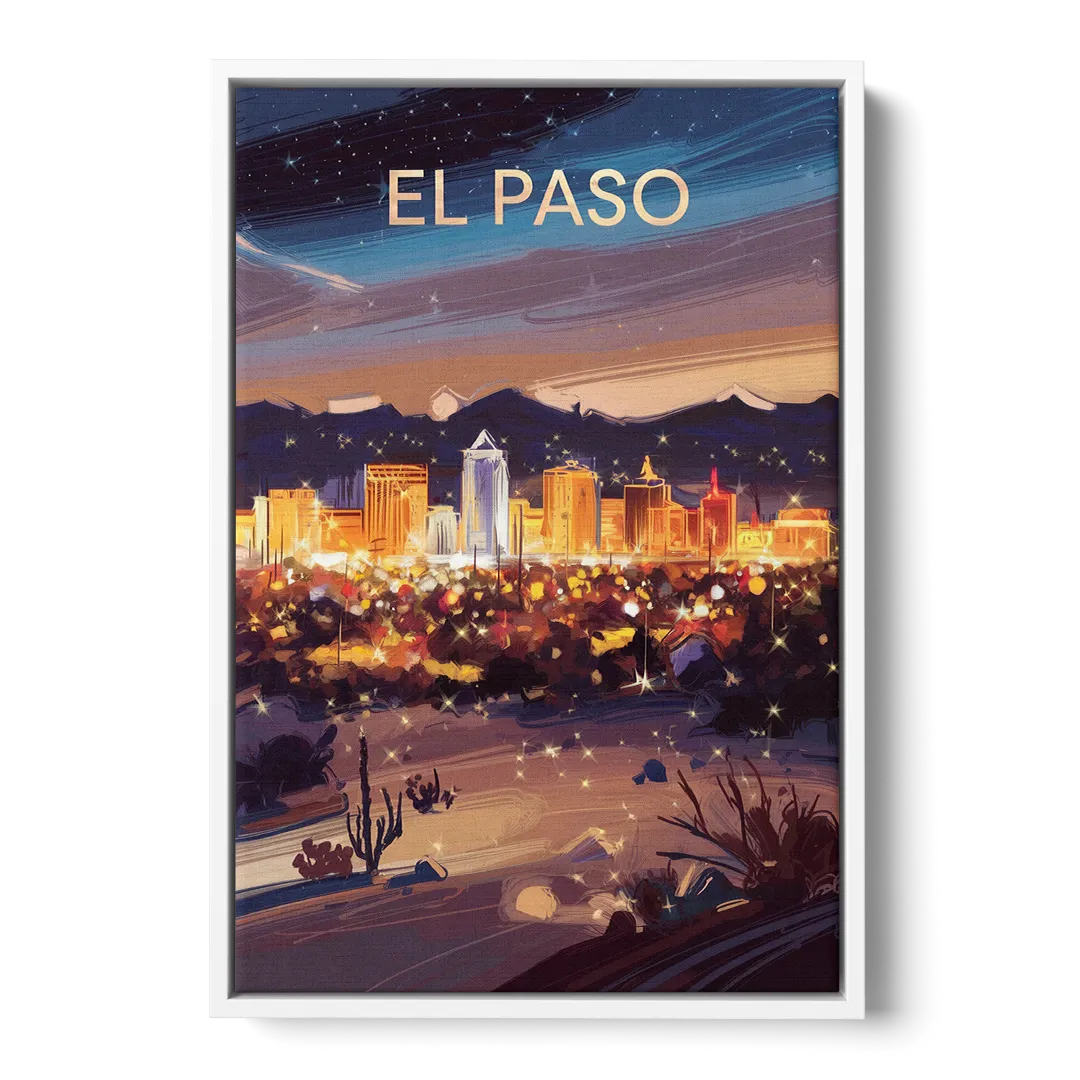 El Paso Night Lights Front - White Canvas Wall Art