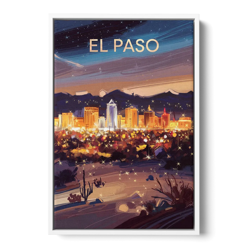 El Paso Night Lights Front - White Canvas Wall Art