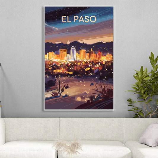 El Paso Night Lights Living Room - White Canvas Wall Art