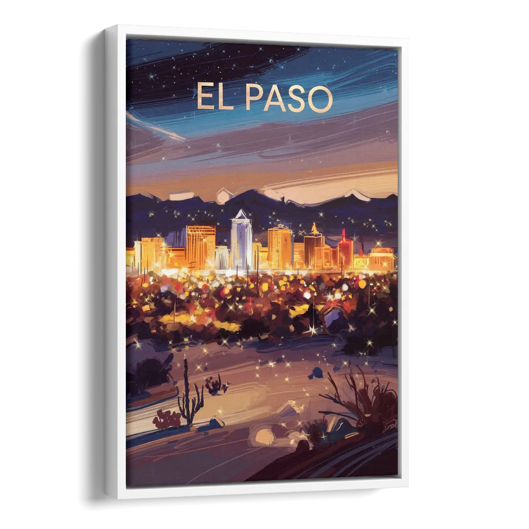 El Paso Night Lights Side - White Canvas Wall Art