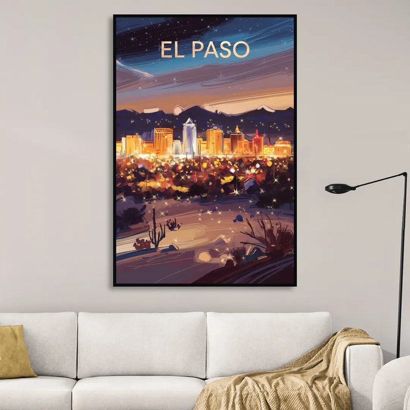 El Paso Night Lights Sitting Room - Black Canvas Wall Art