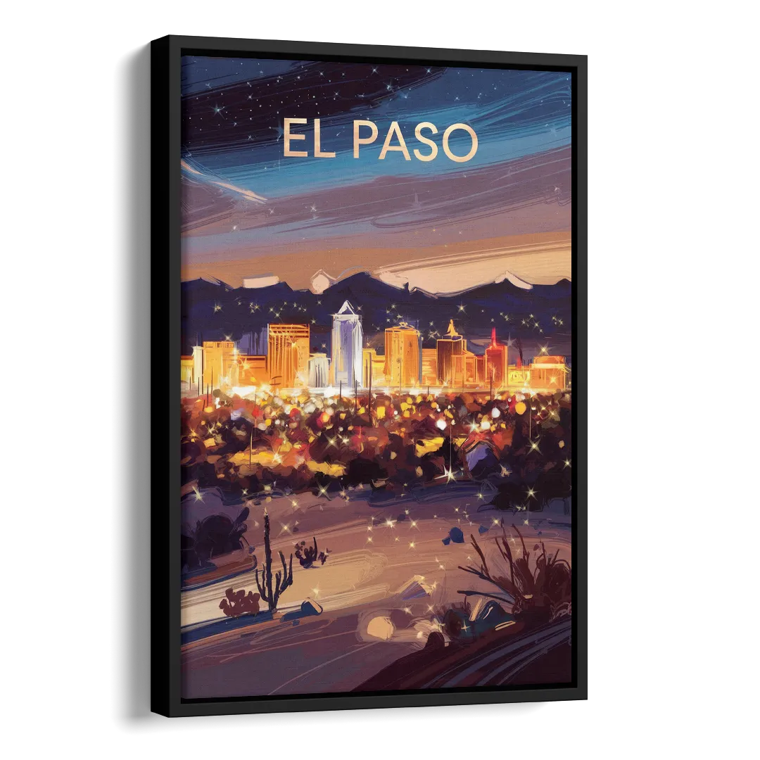 El Paso Night Lights Side - Black Canvas Wall Art