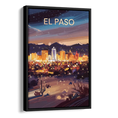 El Paso Night Lights Side - Black Canvas Wall Art