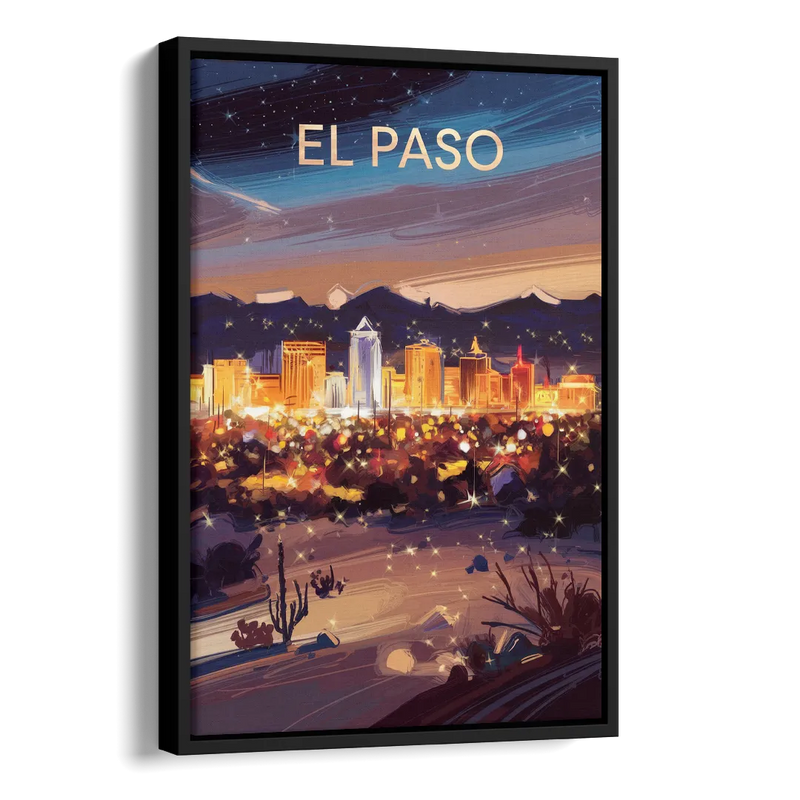 El Paso Night Lights Side - Black Canvas Wall Art