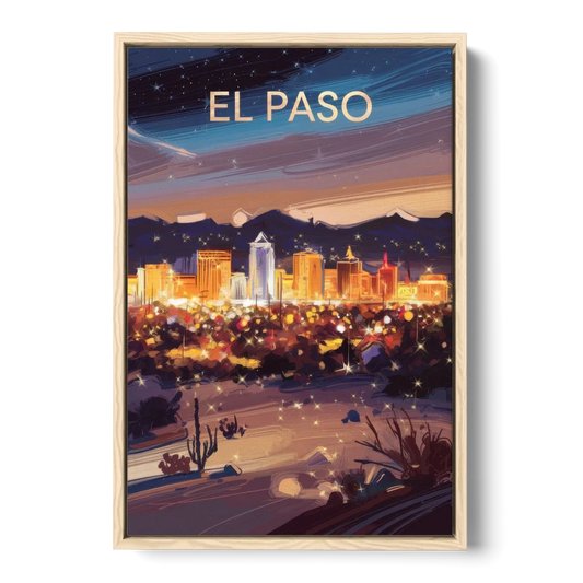 El Paso Night Lights - Oak Framed Canvas Wall Art - Front