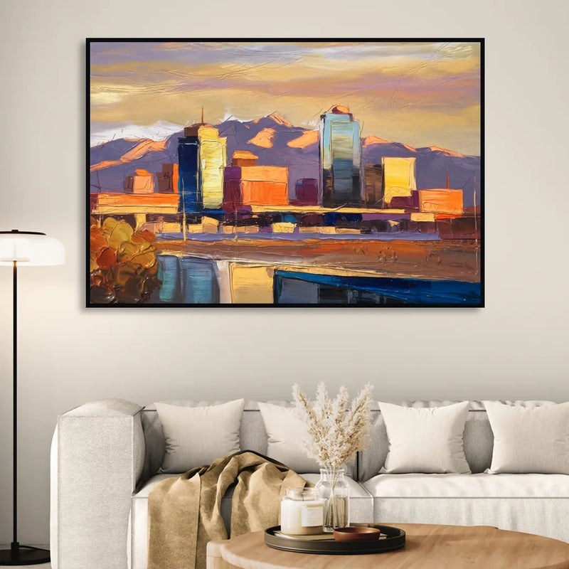 El Paso Skyline View Living Room - Black Canvas Wall Art