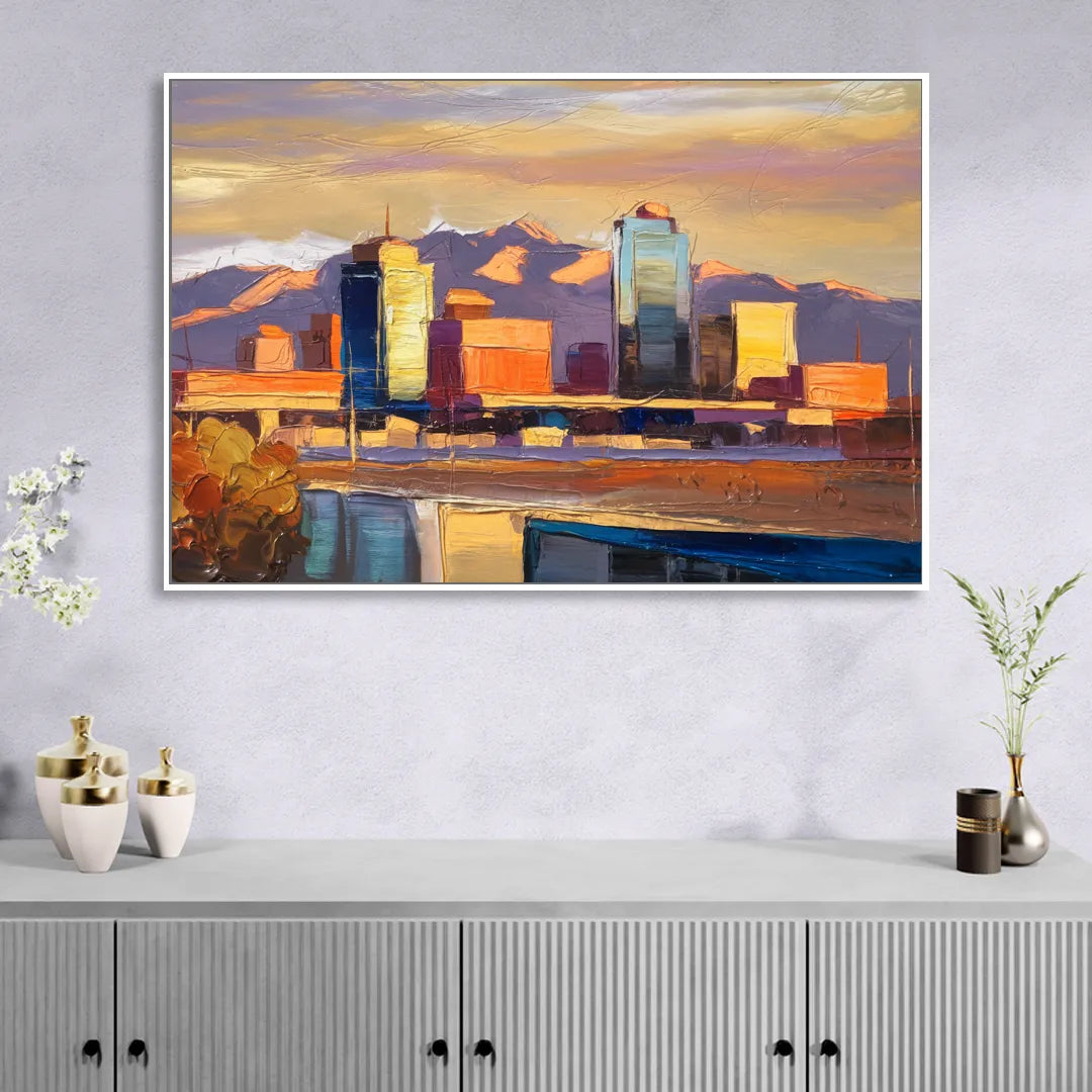 El Paso Skyline View Living Room - White Canvas Wall Art