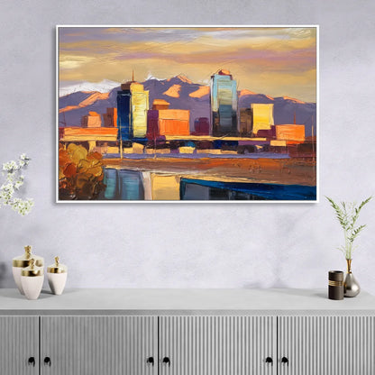 El Paso Skyline View Living Room - White Canvas Wall Art