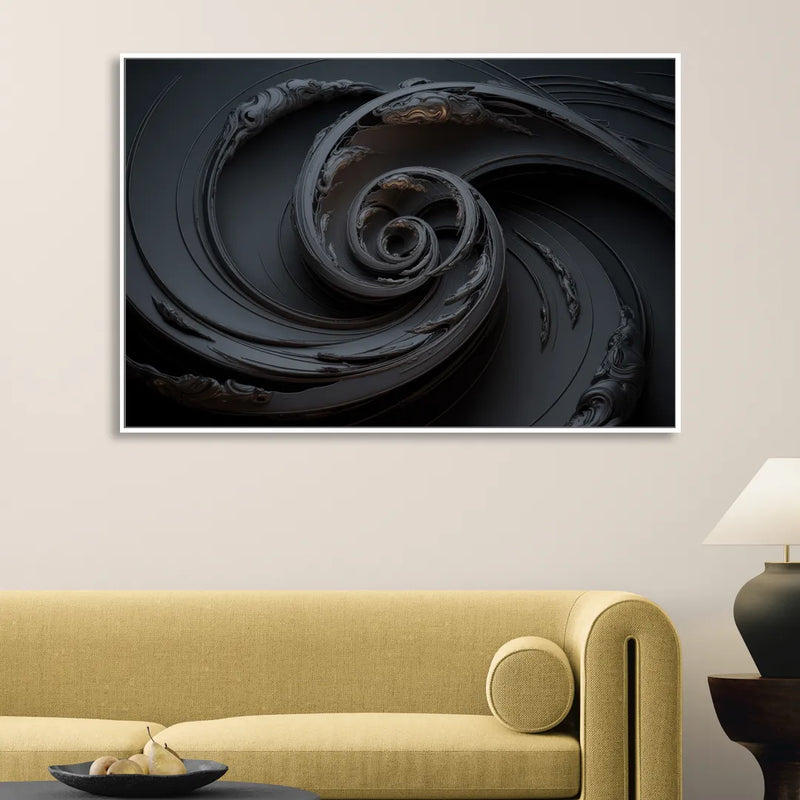 Elegance in Motion Black Abstract Living Room - White Canvas Wall Art